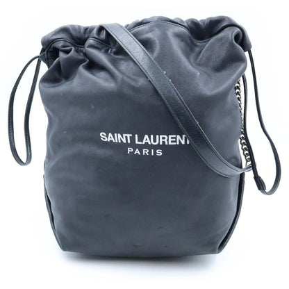Saint Laurent Paris Teddy Pouch Leather Chain Shoulder Bag Drawstring Black