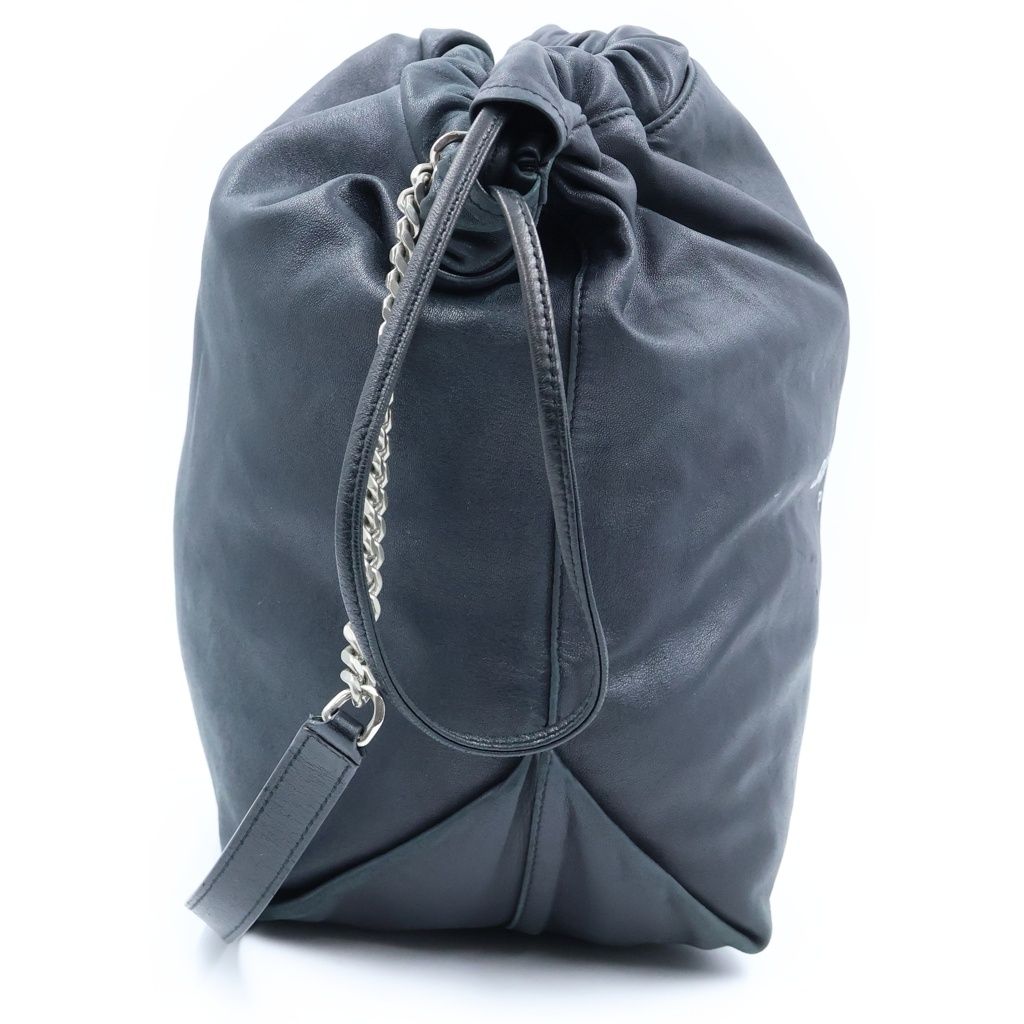 Saint Laurent Paris Teddy Pouch Leather Chain Shoulder Bag Drawstring Black — view 3