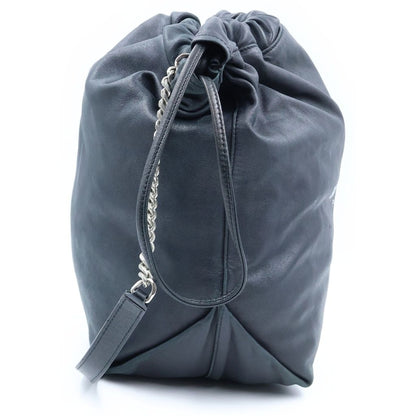 Saint Laurent Paris Teddy Pouch Leather Chain Shoulder Bag Drawstring Black — view 3