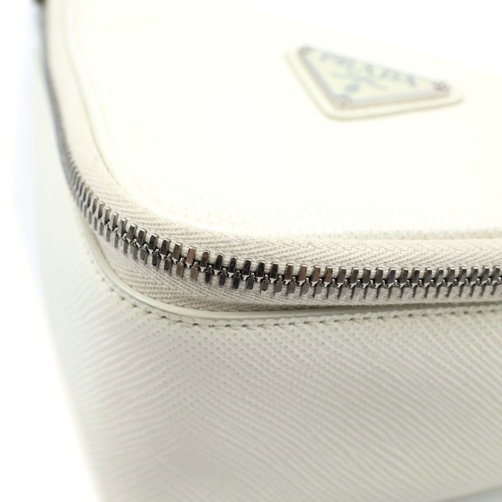 Prada Saffiano Leather Triangle Shoulder Bag White — view 6