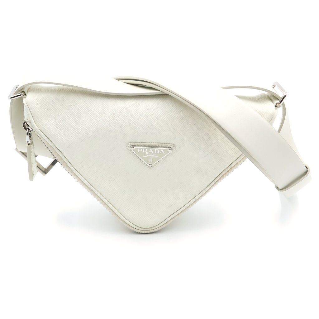 Prada Saffiano Leather Triangle Shoulder Bag White