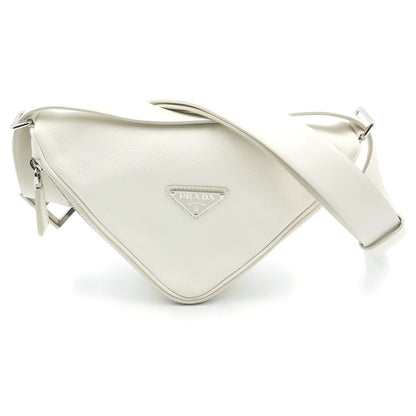 Prada Saffiano Leather Triangle Shoulder Bag White