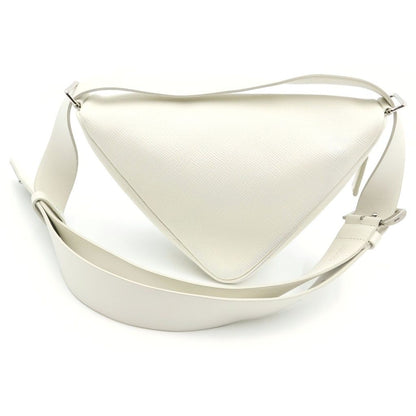 Prada Saffiano Leather Triangle Shoulder Bag White — view 2