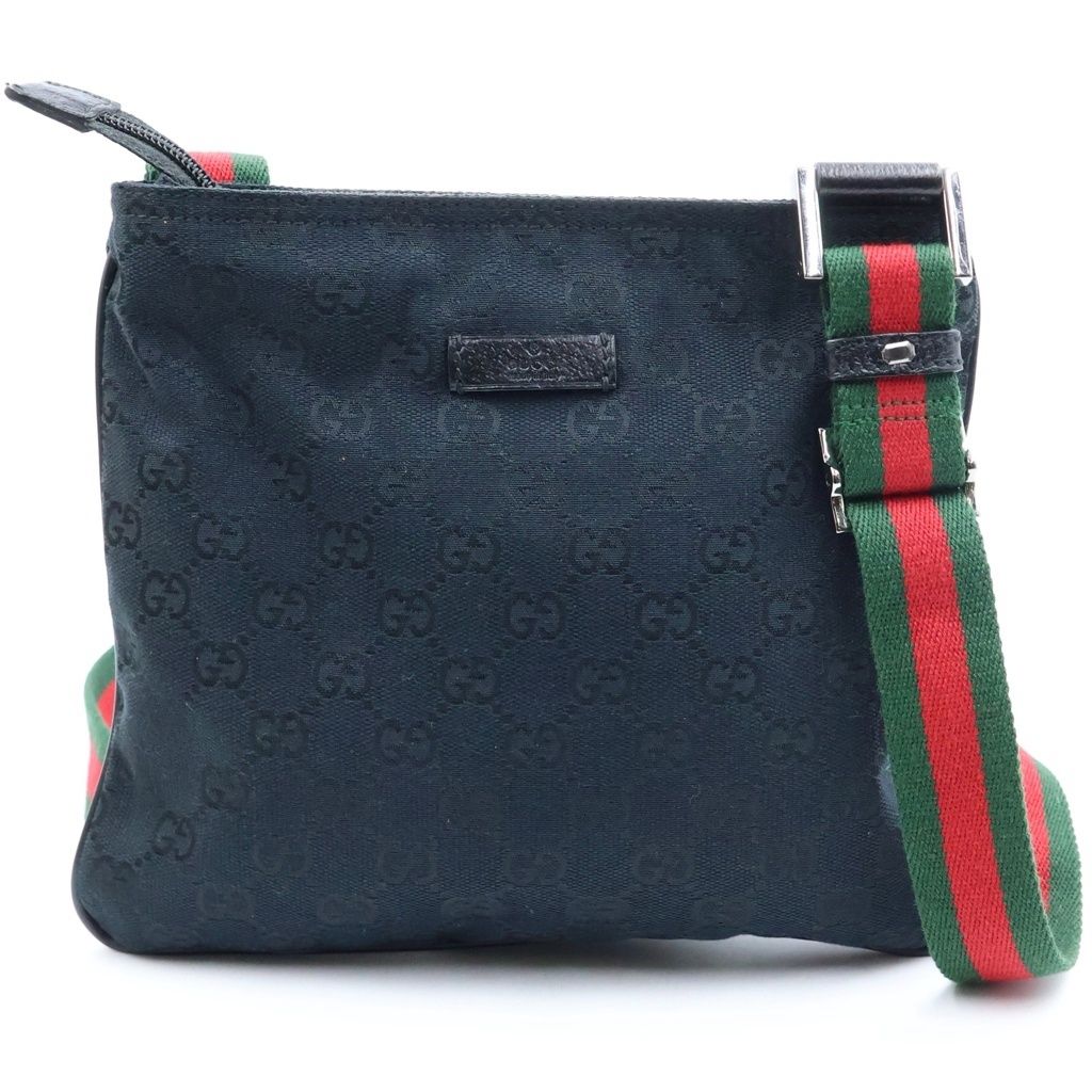 Gucci GG Canvas Sherry Line Leather Shoulder Bag Pochette Black