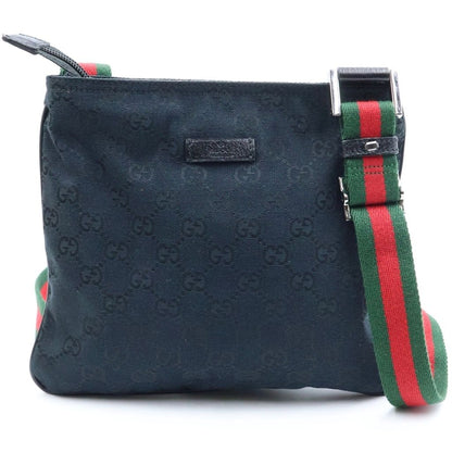 Gucci GG Canvas Sherry Line Leather Shoulder Bag Pochette Black