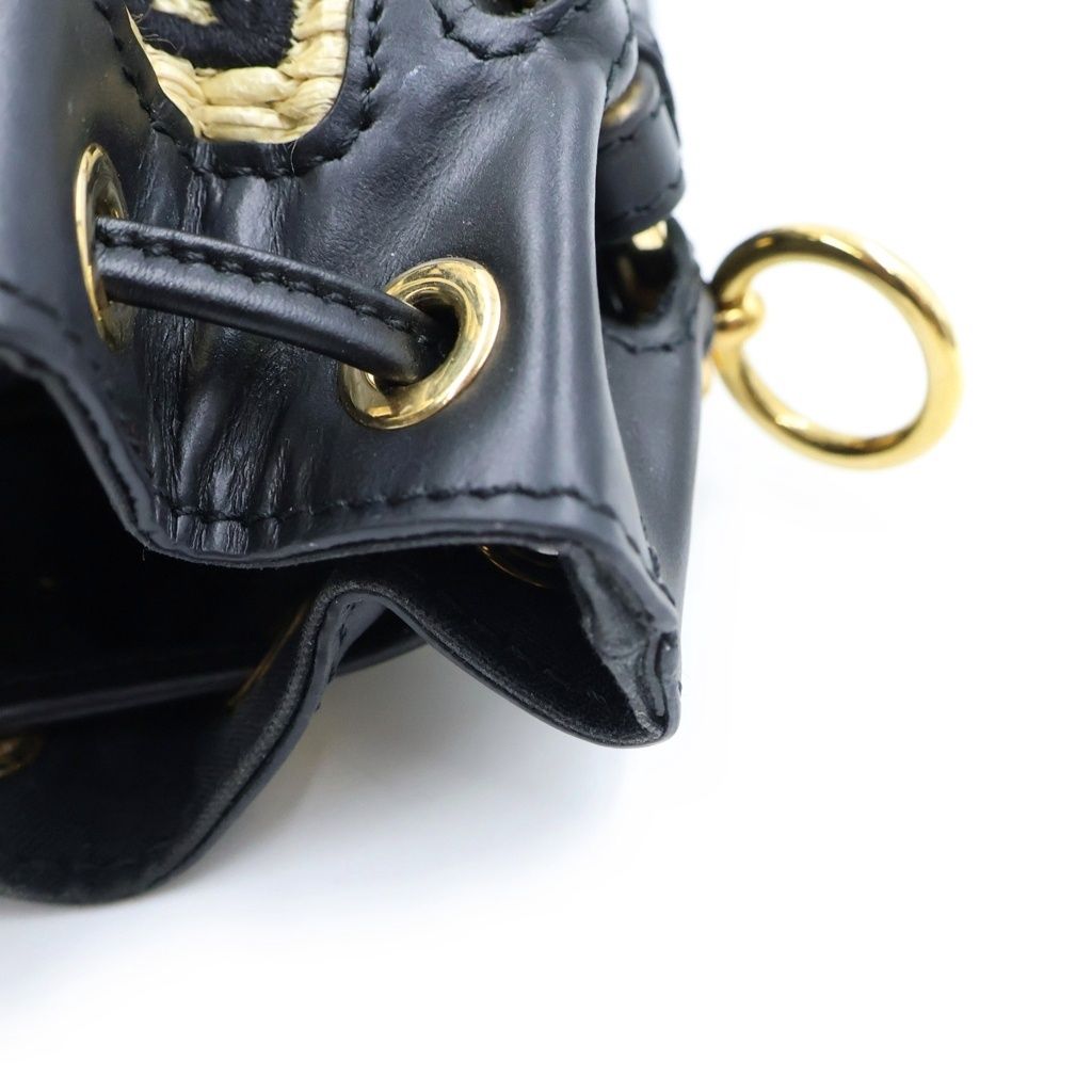 Fendi Mon Tresor Small Shoulder Bag Bucket Raffia Beige Black — view 6