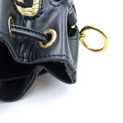 Fendi Mon Tresor Small Shoulder Bag Bucket Raffia Beige Black — view 6