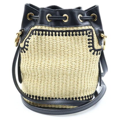 Fendi Mon Tresor Small Shoulder Bag Bucket Raffia Beige Black — view 2