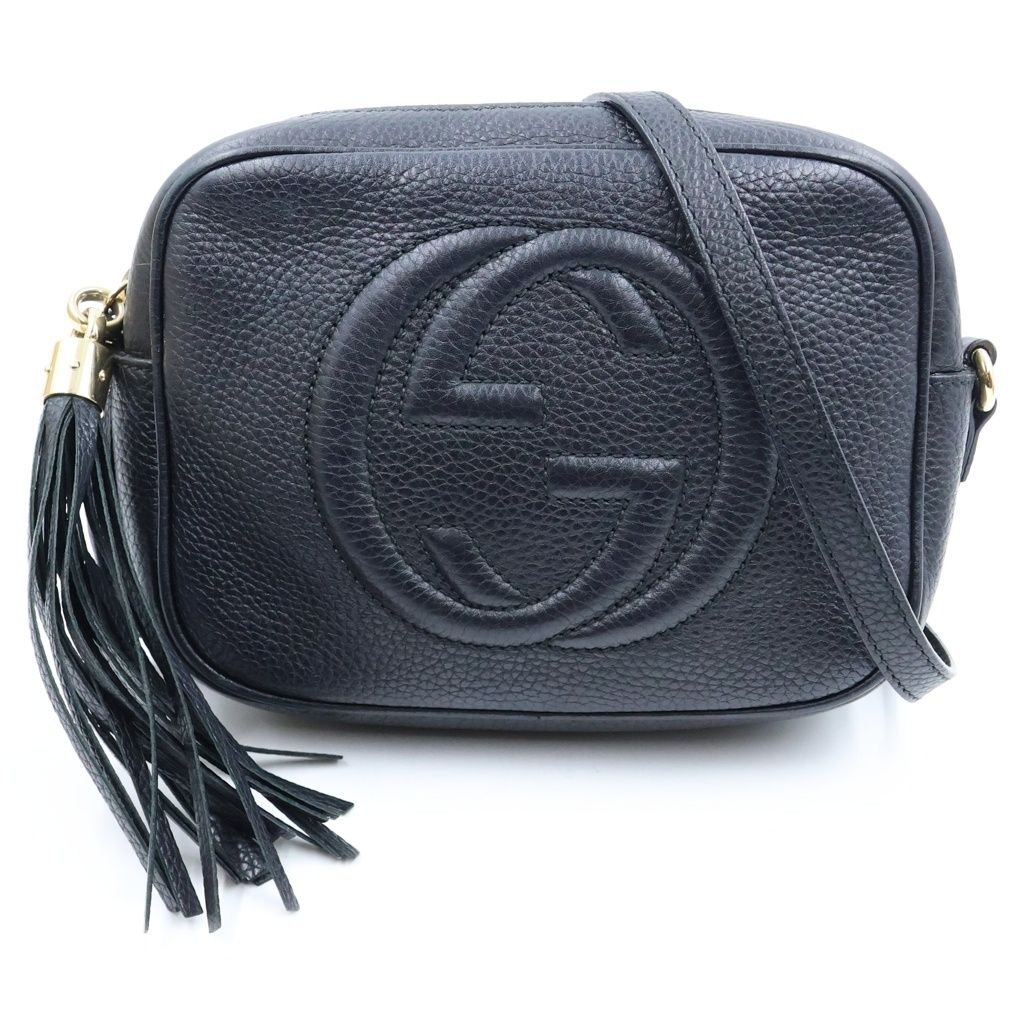 Gucci Soho Interlocking Fringe Tassel Leather Shoulder Bag Pochette Black