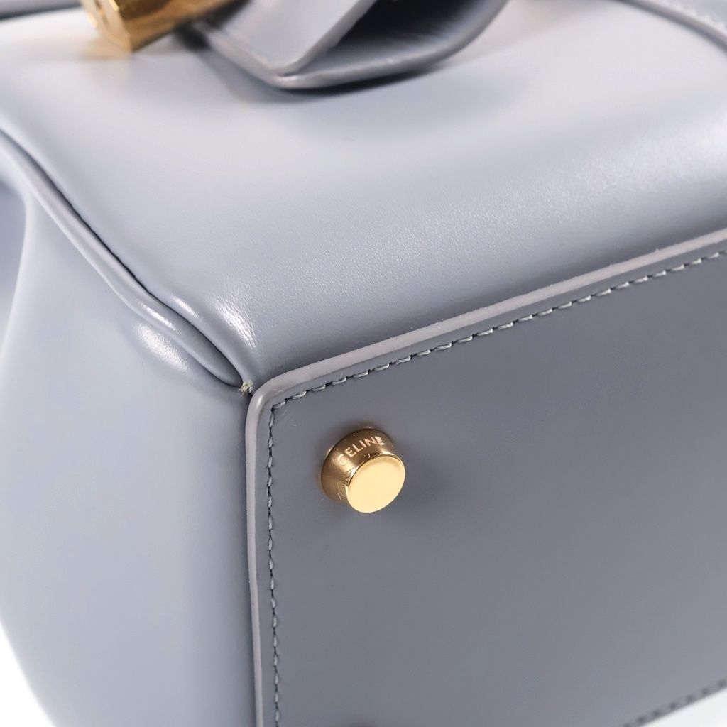 Celine 16 Saise Small Shoulder Back Handbag Gold Leather Blue Gray — view 5