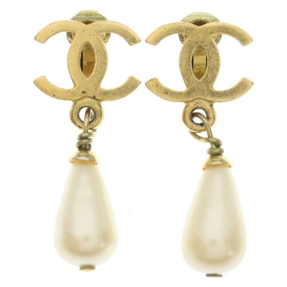 Chanel Faux Pearl Earrings Gold