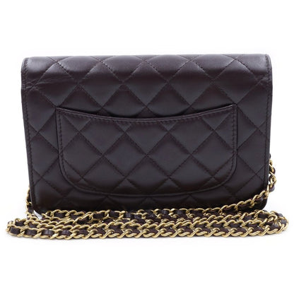 Chanel Quilted Lambskin Leather Chain Wallet Shoulder Bag Gold Brown Plate — view 2