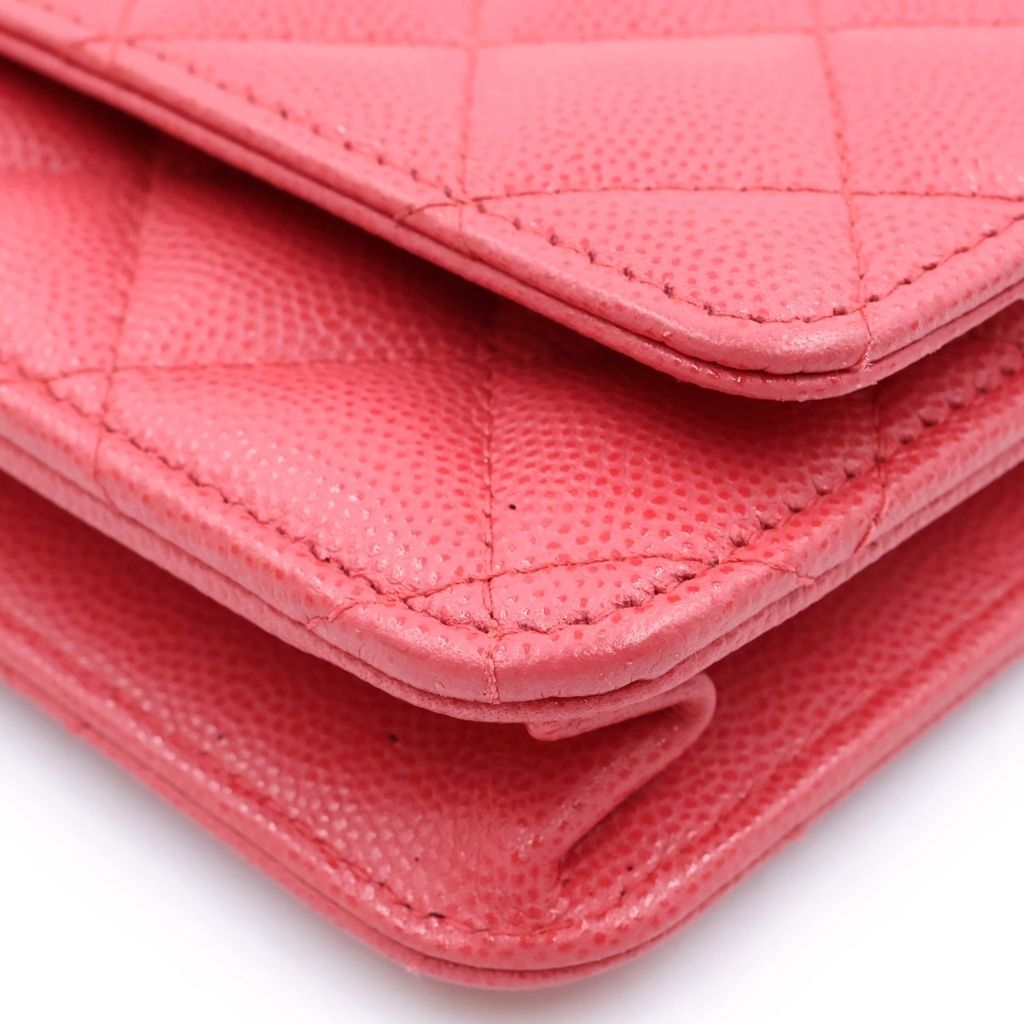 Chanel CC Logo Quilted Caviar Leather Gold Chain Wallet Shoulder Bag Pink — view 5