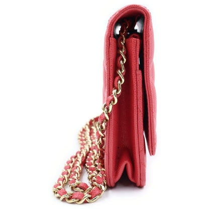 Chanel CC Logo Quilted Caviar Leather Gold Chain Wallet Shoulder Bag Pink — view 3