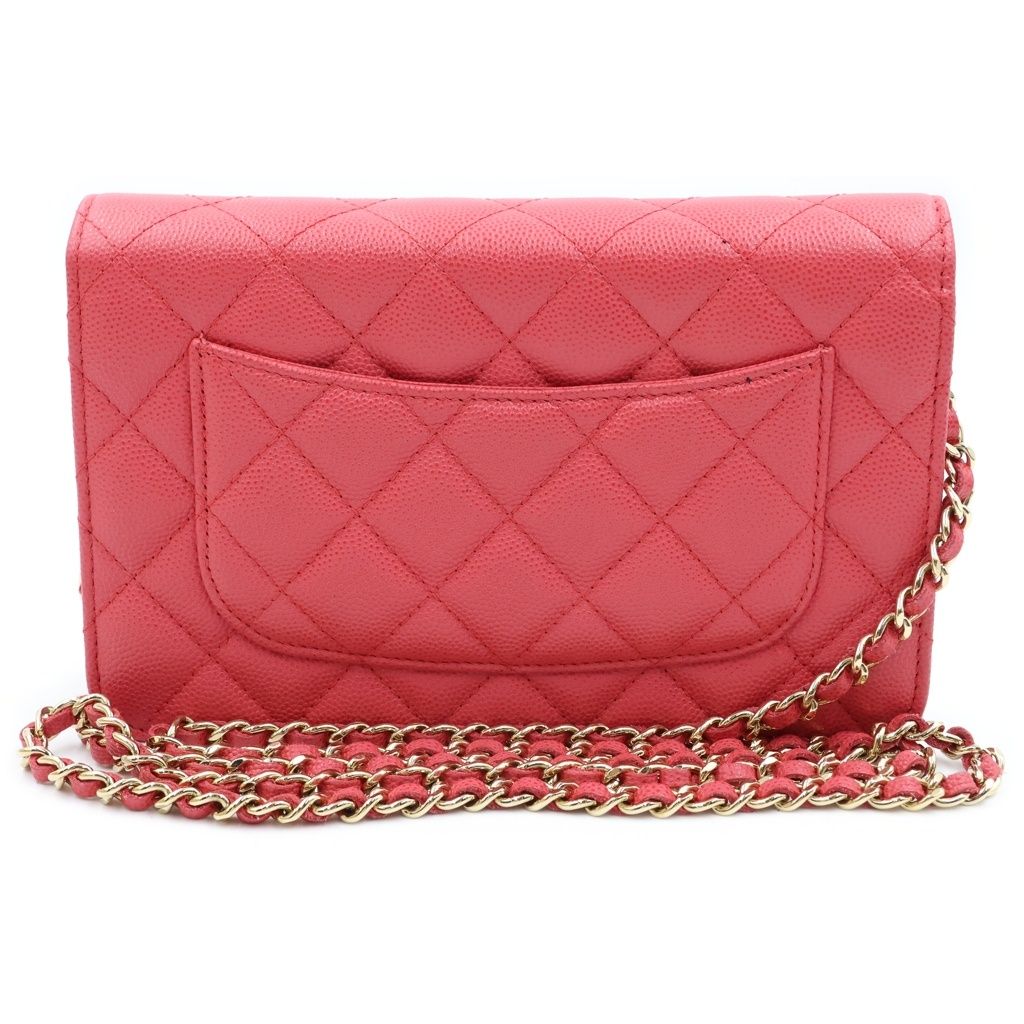 Chanel CC Logo Quilted Caviar Leather Gold Chain Wallet Shoulder Bag Pink — view 2