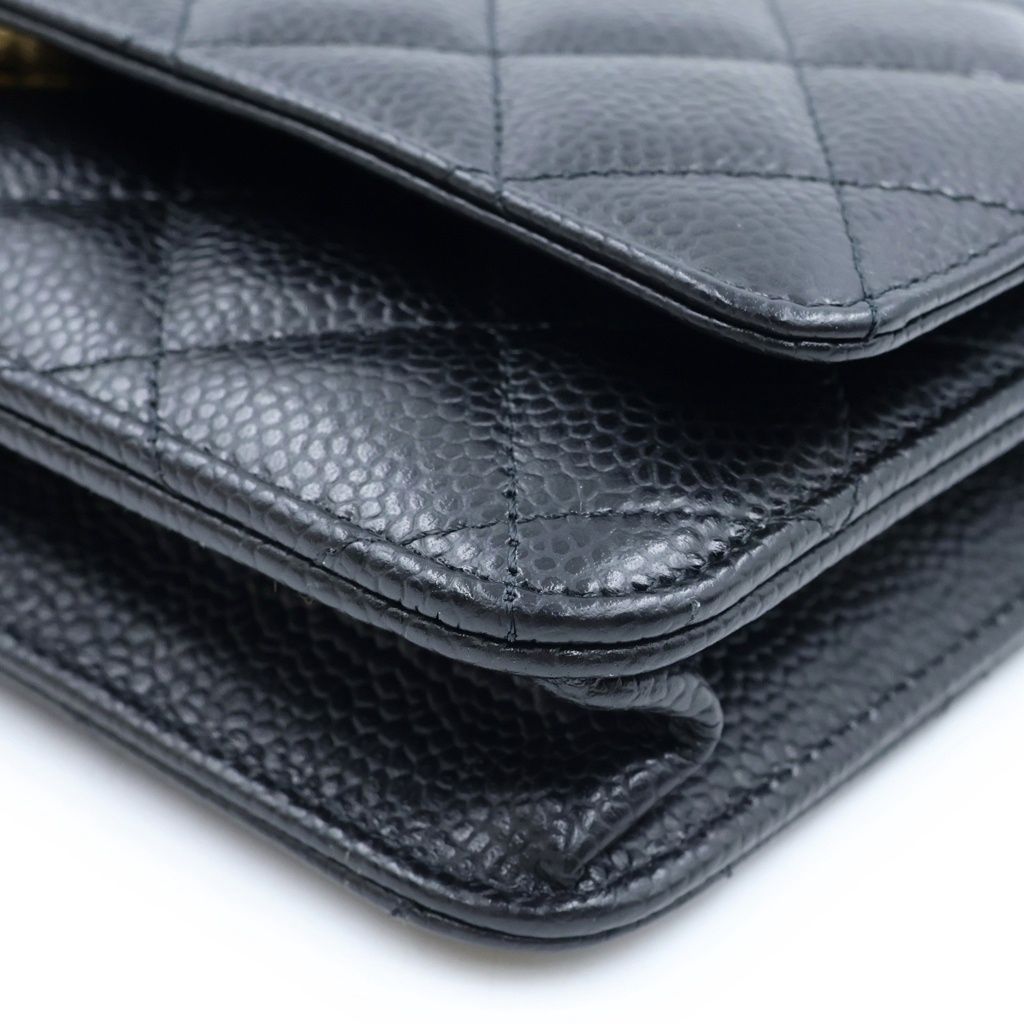 Chanel Quilted Caviar Leather Chain Wallet Shoulder Bag Gold Black Plate — view 5