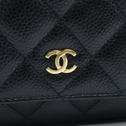 Chanel Quilted Caviar Leather Chain Wallet Shoulder Bag Gold Black Plate — view 6