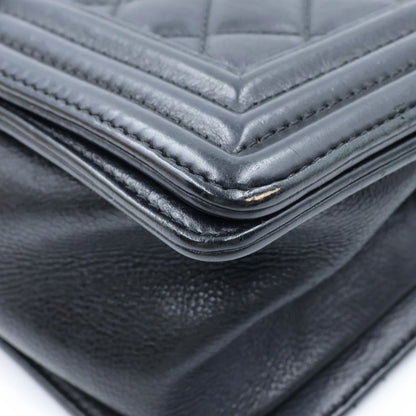 Chanel Boy 25 Quilted Lambskin Silver Chain Shoulder Bag Black — view 5