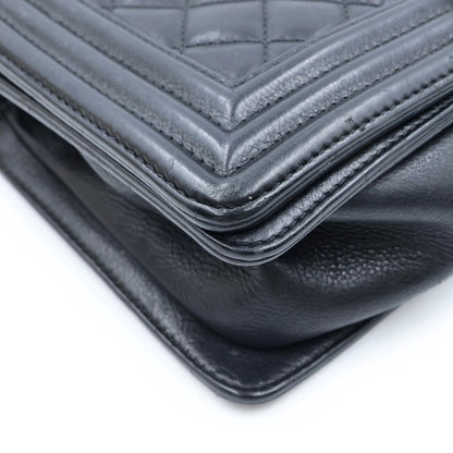 Chanel Boy 25 Quilted Lambskin Silver Chain Shoulder Bag Black — view 6