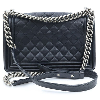 Chanel Boy 25 Quilted Lambskin Silver Chain Shoulder Bag Black — view 2