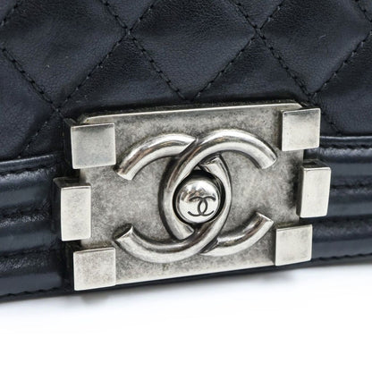 Chanel Boy 25 Quilted Lambskin Silver Chain Shoulder Bag Black — view 7
