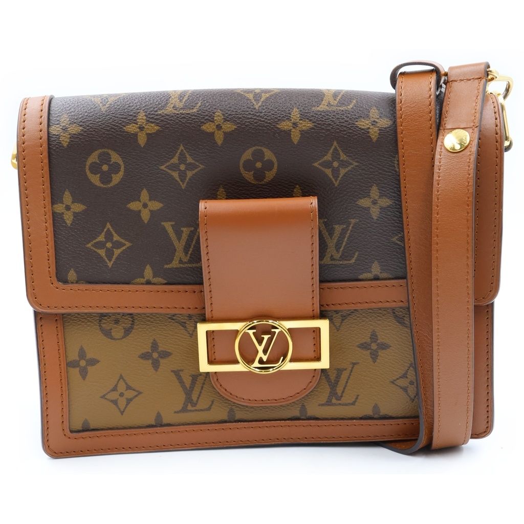 Louis Vuitton Monogram Reverse Dauphine MM Leather Shoulder Bag Brown