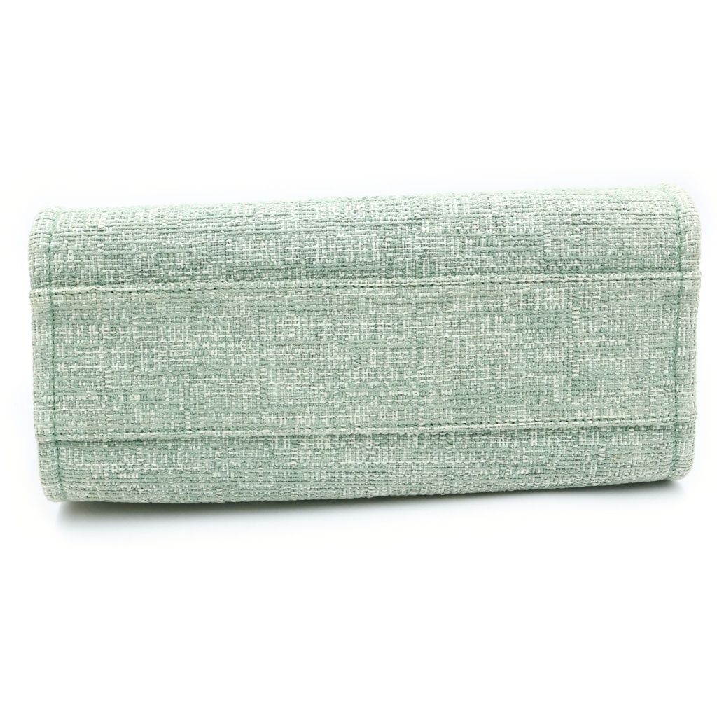 Chanel Deauville MM Jacquard Tweed Silver Chain Tote Shoulder Bag Green — view 4