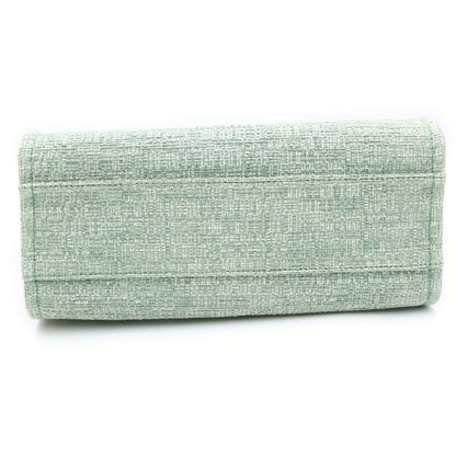 Chanel Deauville MM Jacquard Tweed Silver Chain Tote Shoulder Bag Green — view 4
