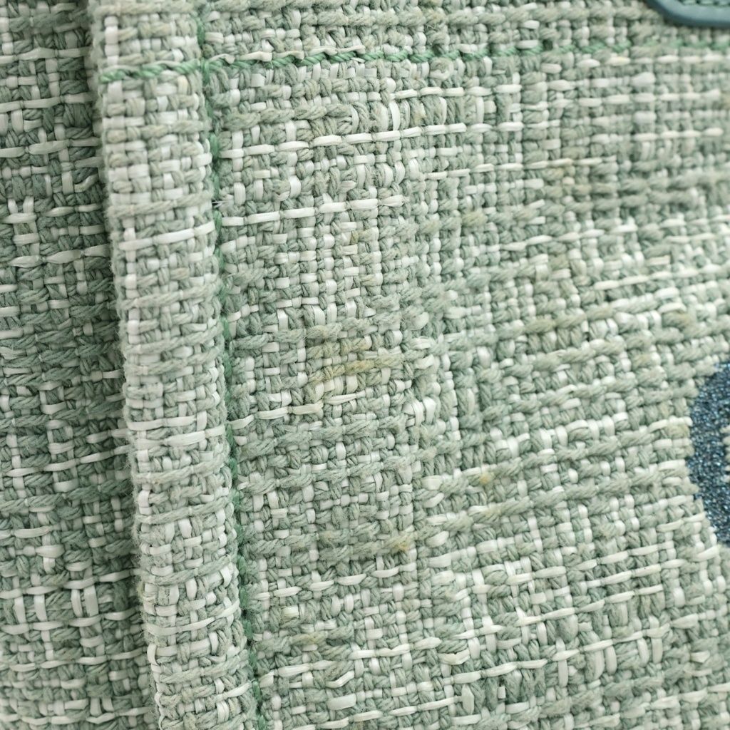 Chanel Deauville MM Jacquard Tweed Silver Chain Tote Shoulder Bag Green — view 6