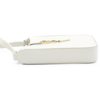 Saint Laurent Paris le Cassandra Leather Shoulder Bag Ivory — view 3