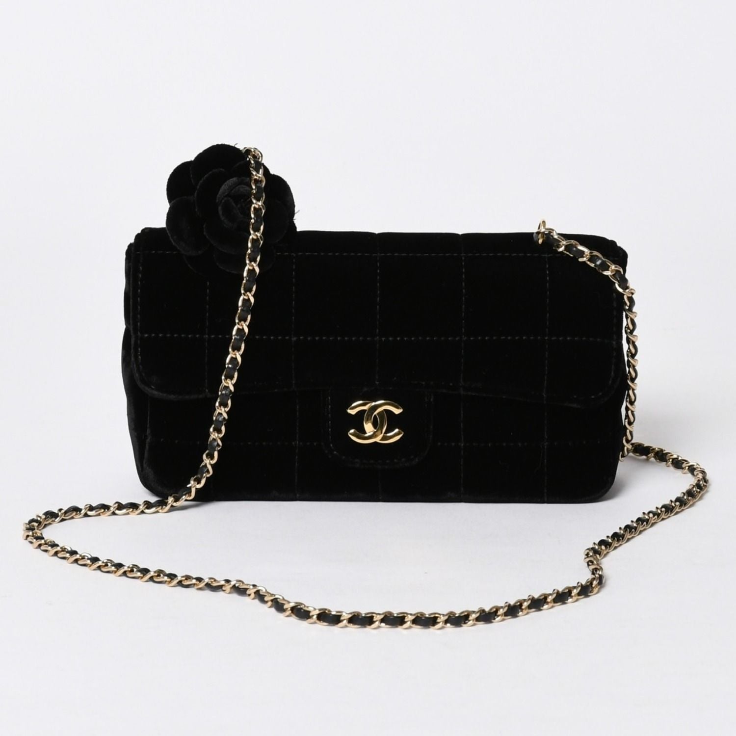 Chanel Choco Bar Velvet Single Flap Chain Bag Velour Gold