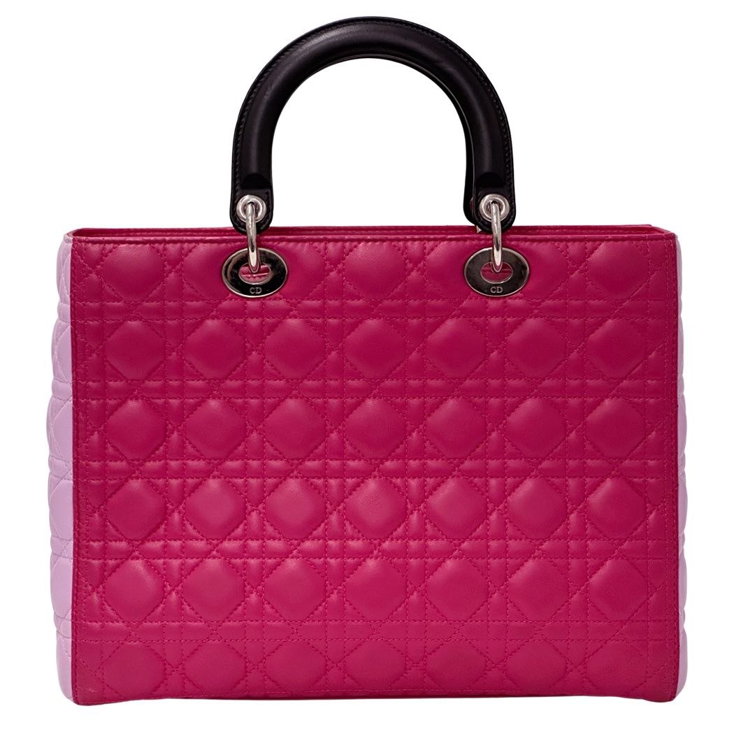 Dior 2-Way Shoulder Bag Lady Dior Large Leather Pink Silver Outing — view 2