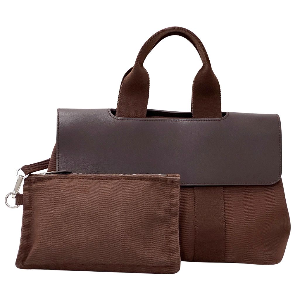 Hermes Valparaiso PM Canvas Handbag Brown Silver Adults with Compact Pouch Logo