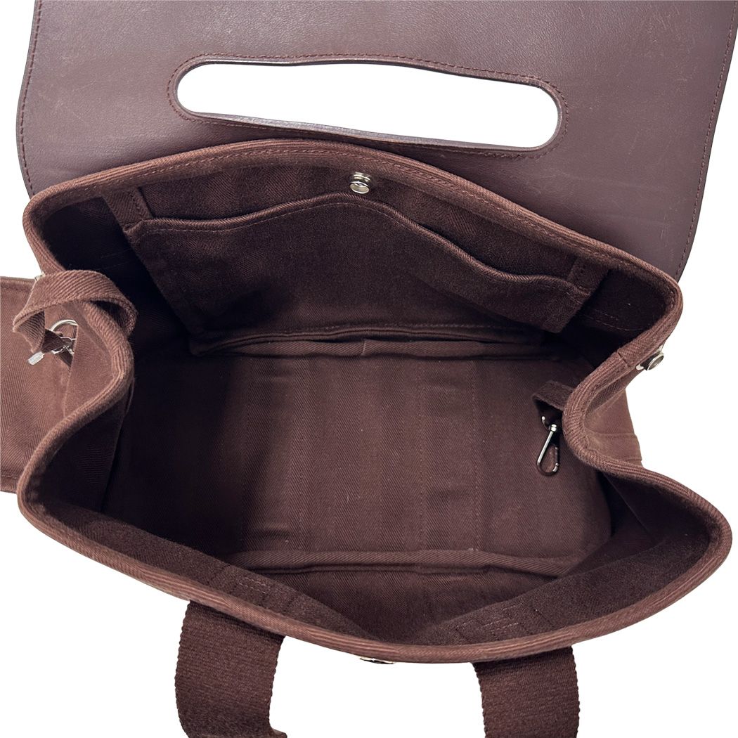 Hermes Valparaiso PM Canvas Handbag Brown Silver Adults with Compact Pouch Logo — view 5