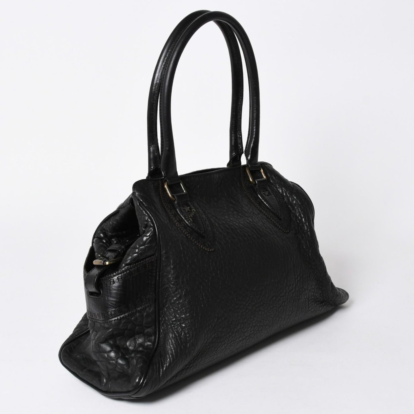 Fendi Etnico Handbag Zucca FF Logo Black Leather Antique Gold — view 3