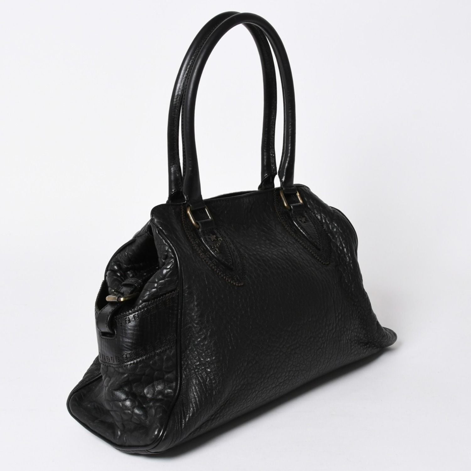 Fendi Etnico Handbag Zucca FF Logo Black Leather Antique Gold — view 3