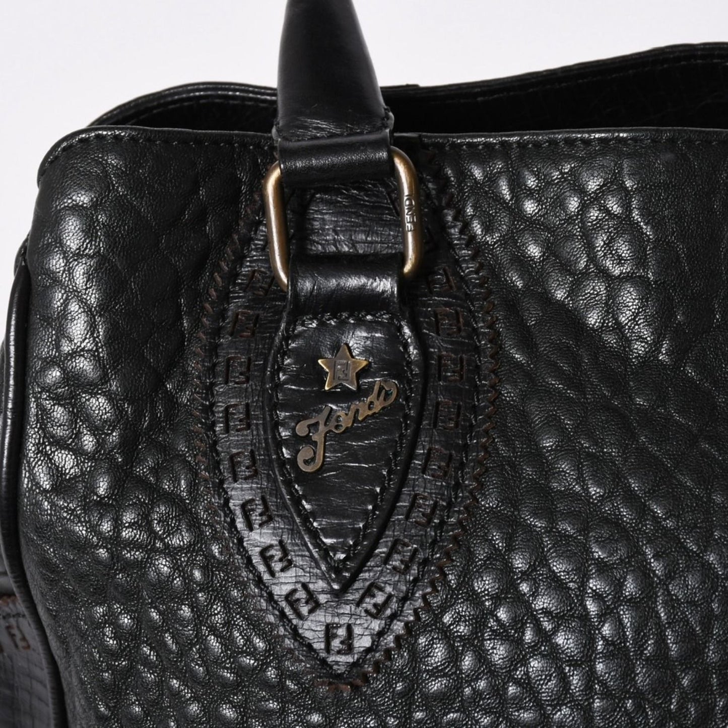 Fendi Etnico Handbag Zucca FF Logo Black Leather Antique Gold — view 5