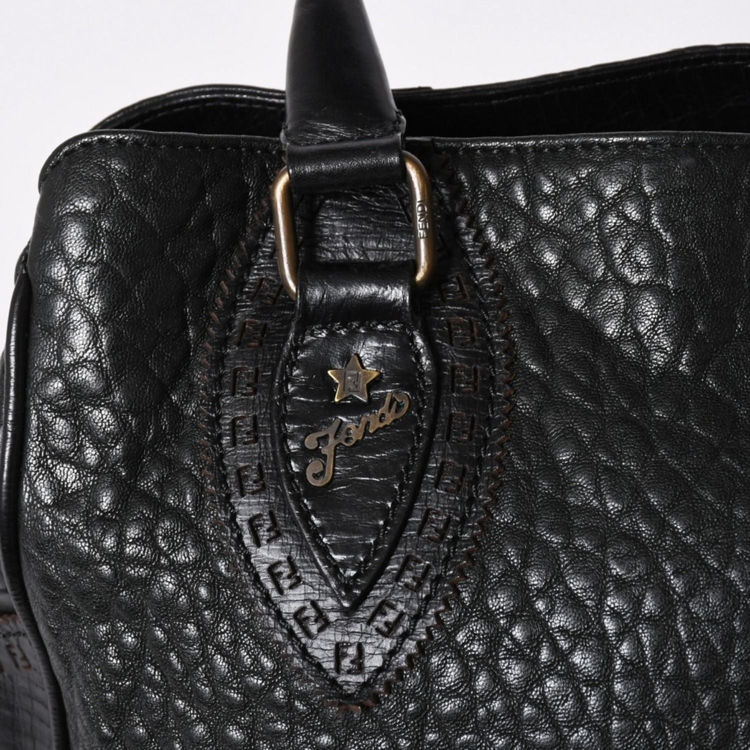 Fendi Etnico Handbag Zucca FF Logo Black Leather Antique Gold — view 5