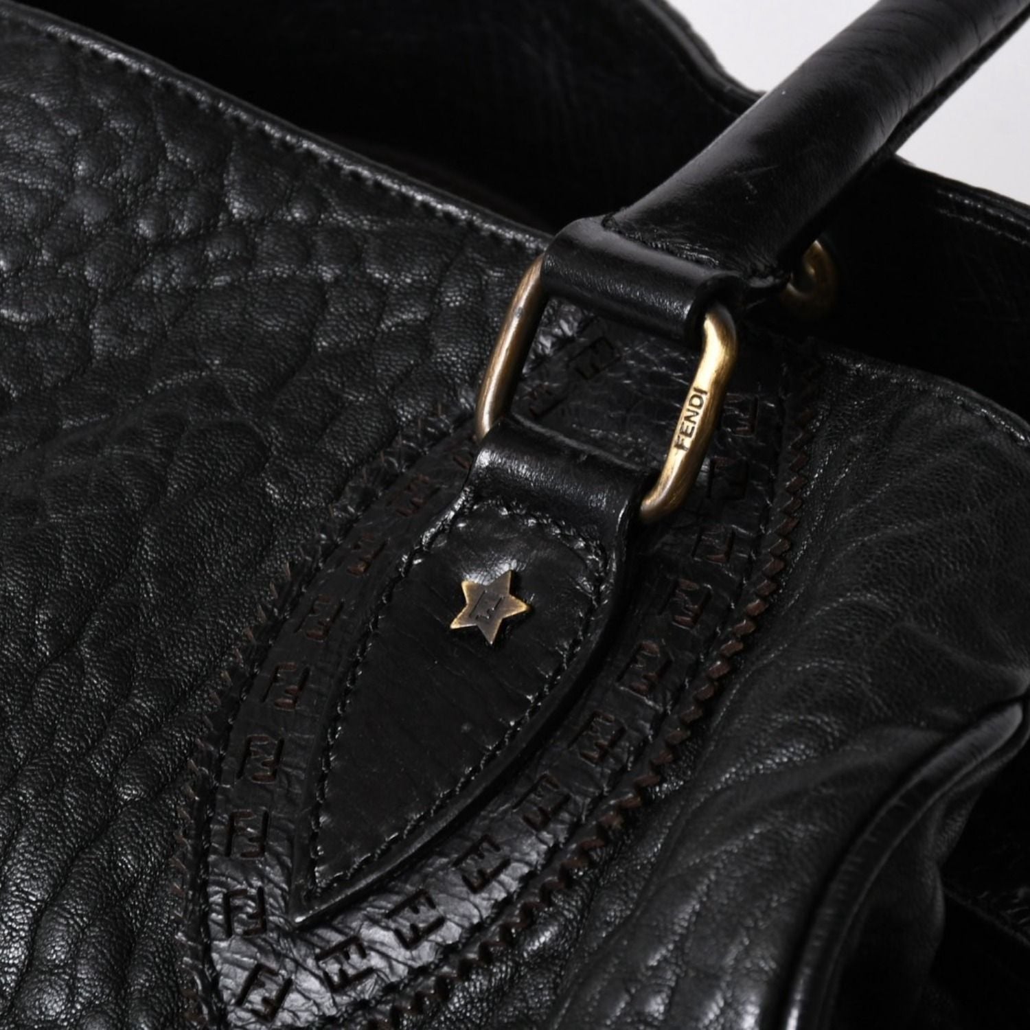 Fendi Etnico Handbag Zucca FF Logo Black Leather Antique Gold — view 6