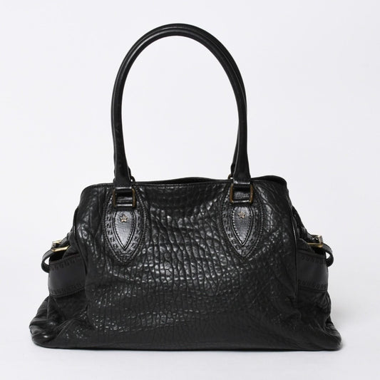 Fendi Etnico Handbag Zucca FF Logo Black Leather Antique Gold