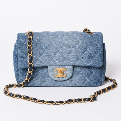 Chanel Mini Quilted 20 CC Logo Gradient Denim Chain Shoulder Bag Stand Blue