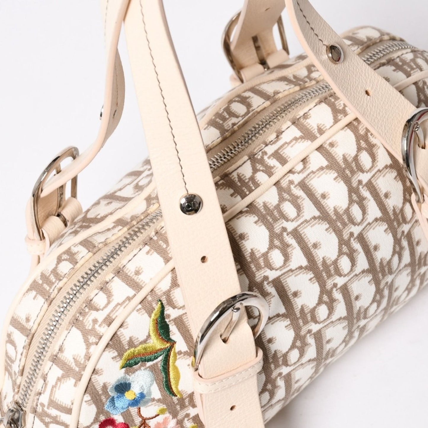 Dior Trotter Flower Embroidery Mini Boston Bag Galliano Era Beige Multicolor — view 5