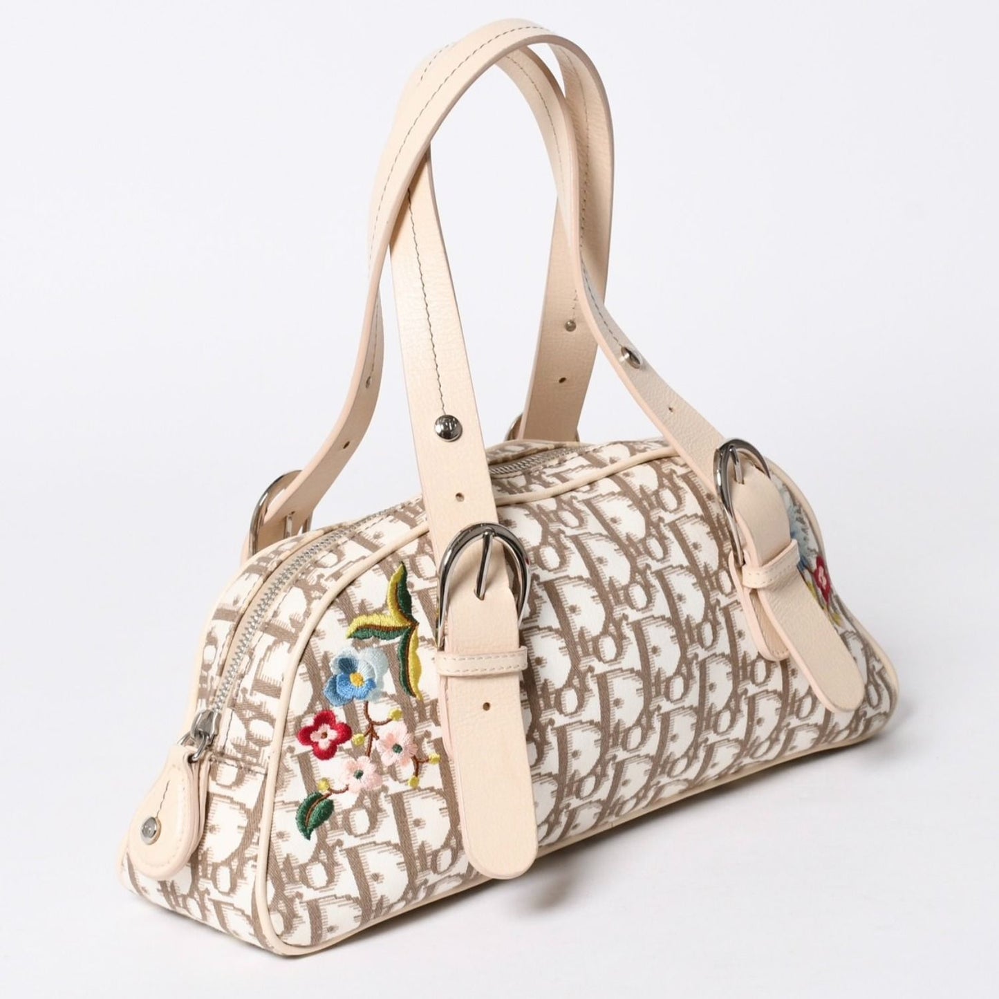 Dior Trotter Flower Embroidery Mini Boston Bag Galliano Era Beige Multicolor — view 3