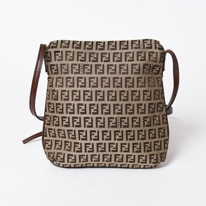 Fendi Zucchino Shoulder Bag Canvas Leather Beige Brown Gold — view 2