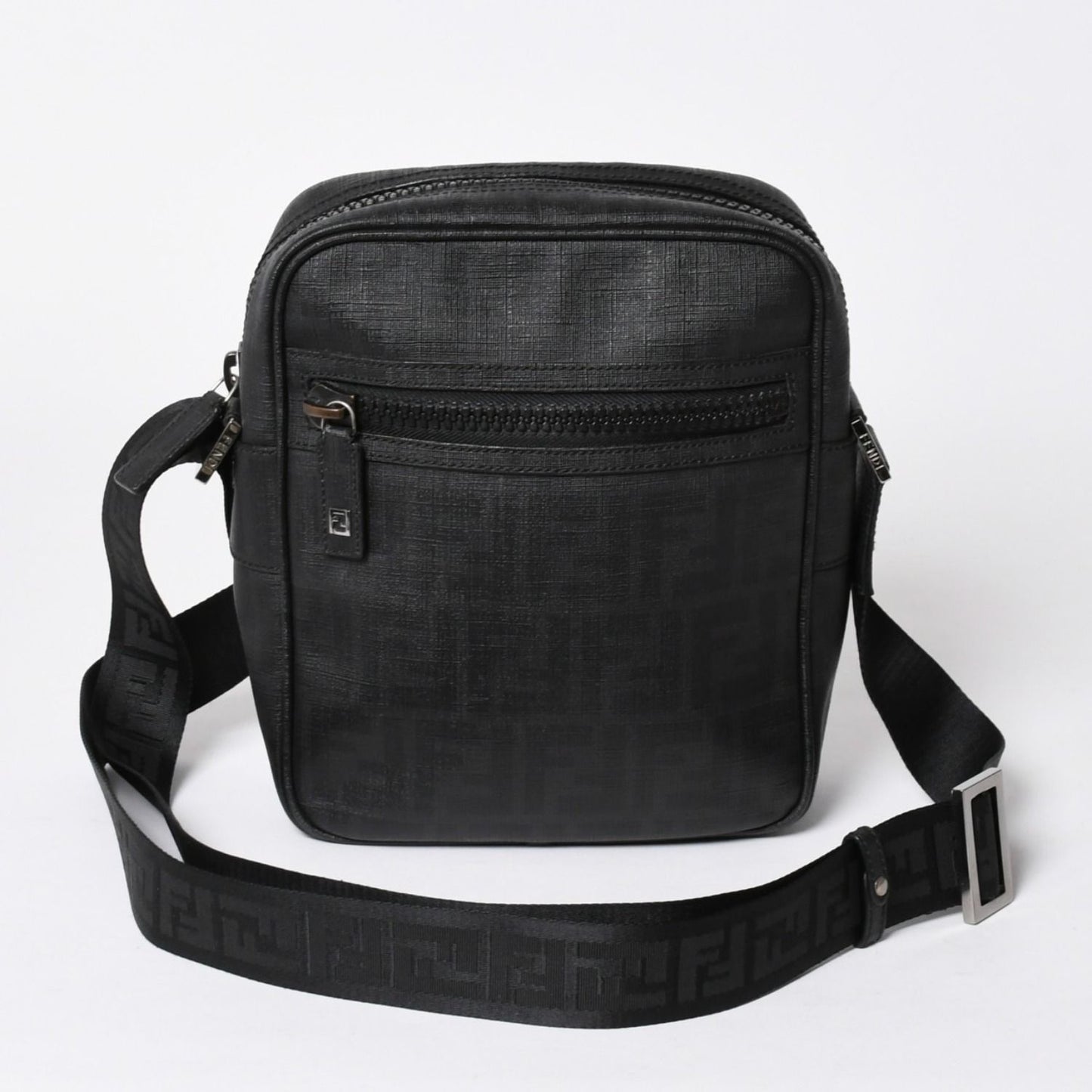 Fendi Zucca FF Logo Crossbody Shoulder Bag Black Metal
