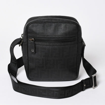 Fendi Zucca FF Logo Crossbody Shoulder Bag Black Metal