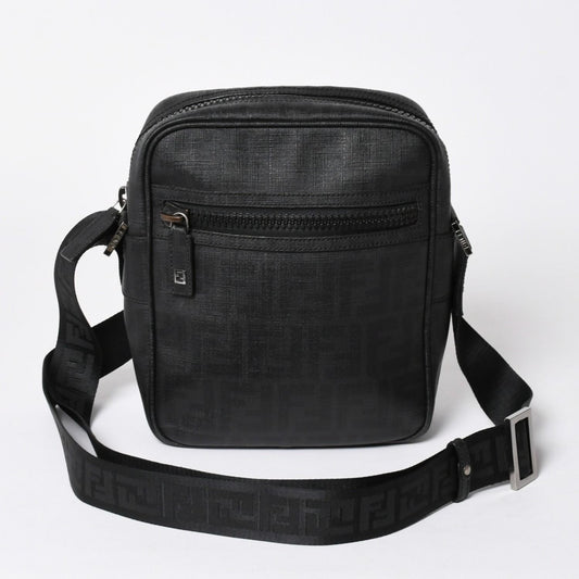Fendi Zucca FF Logo Crossbody Shoulder Bag Black Metal