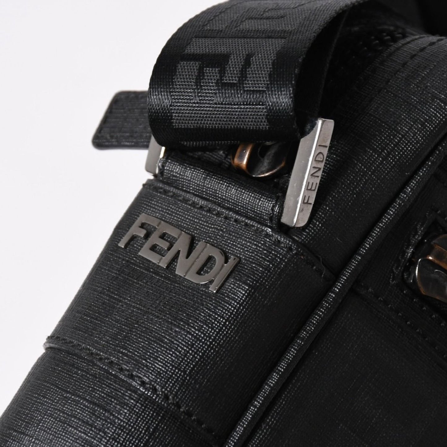 Fendi Zucca FF Logo Crossbody Shoulder Bag Black Metal — view 8