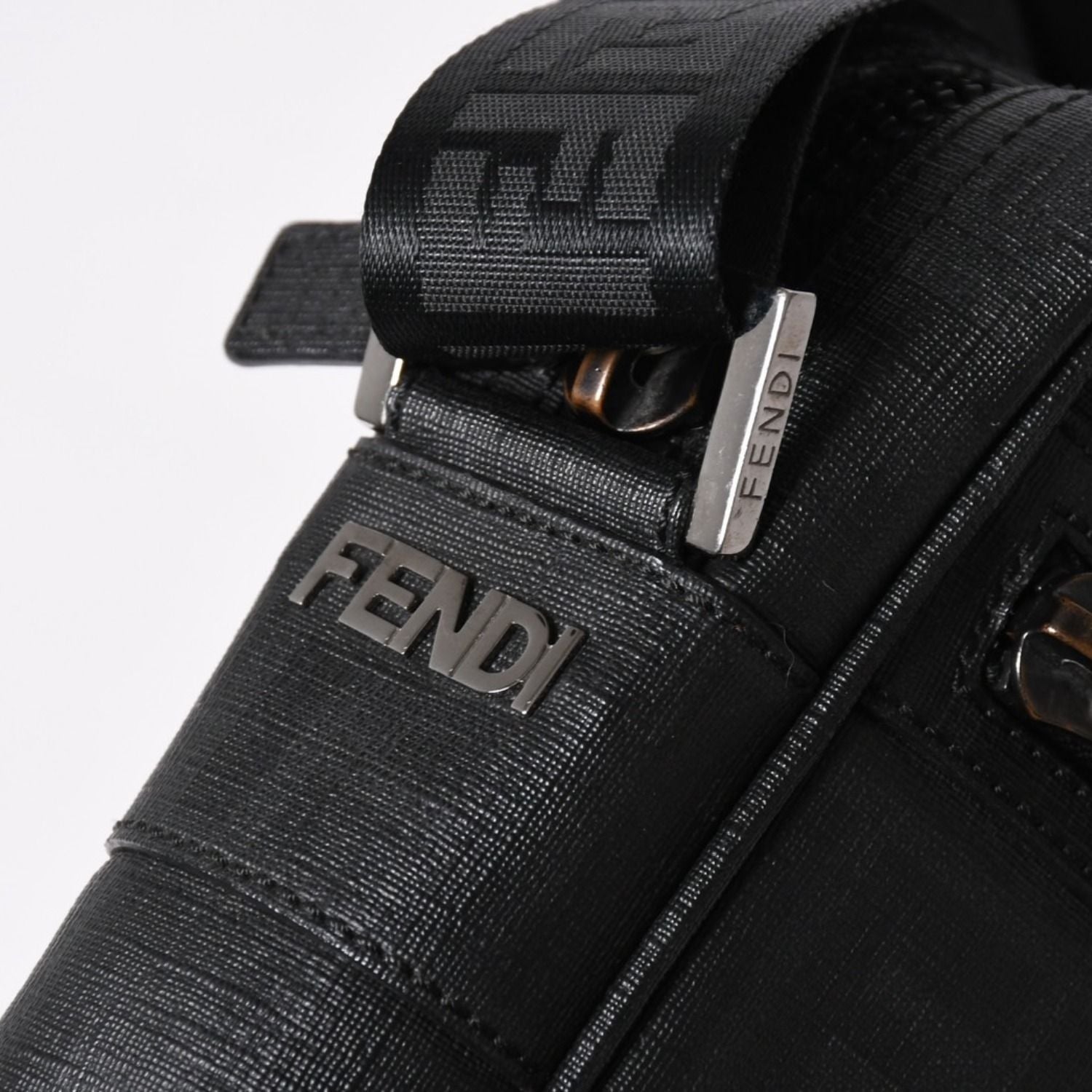 Fendi Zucca FF Logo Crossbody Shoulder Bag Black Metal — view 8
