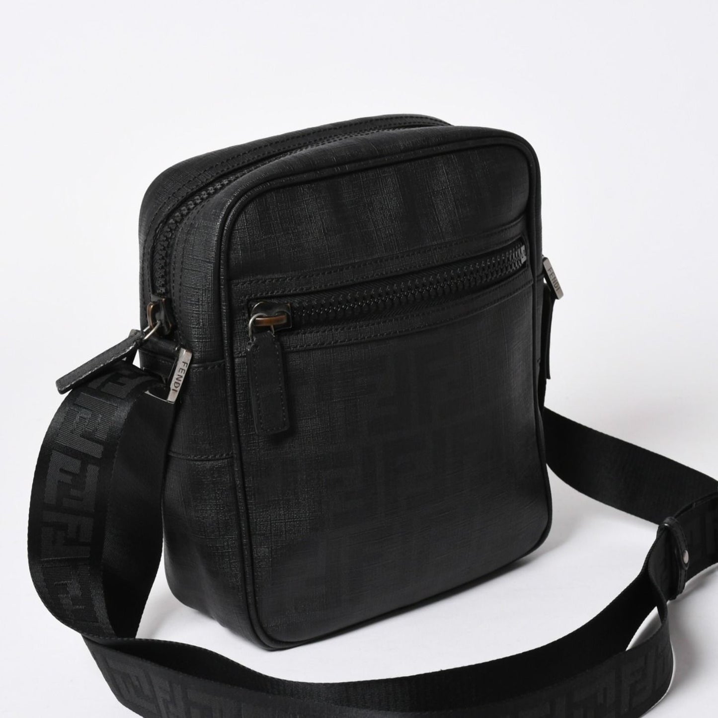 Fendi Zucca FF Logo Crossbody Shoulder Bag Black Metal — view 3